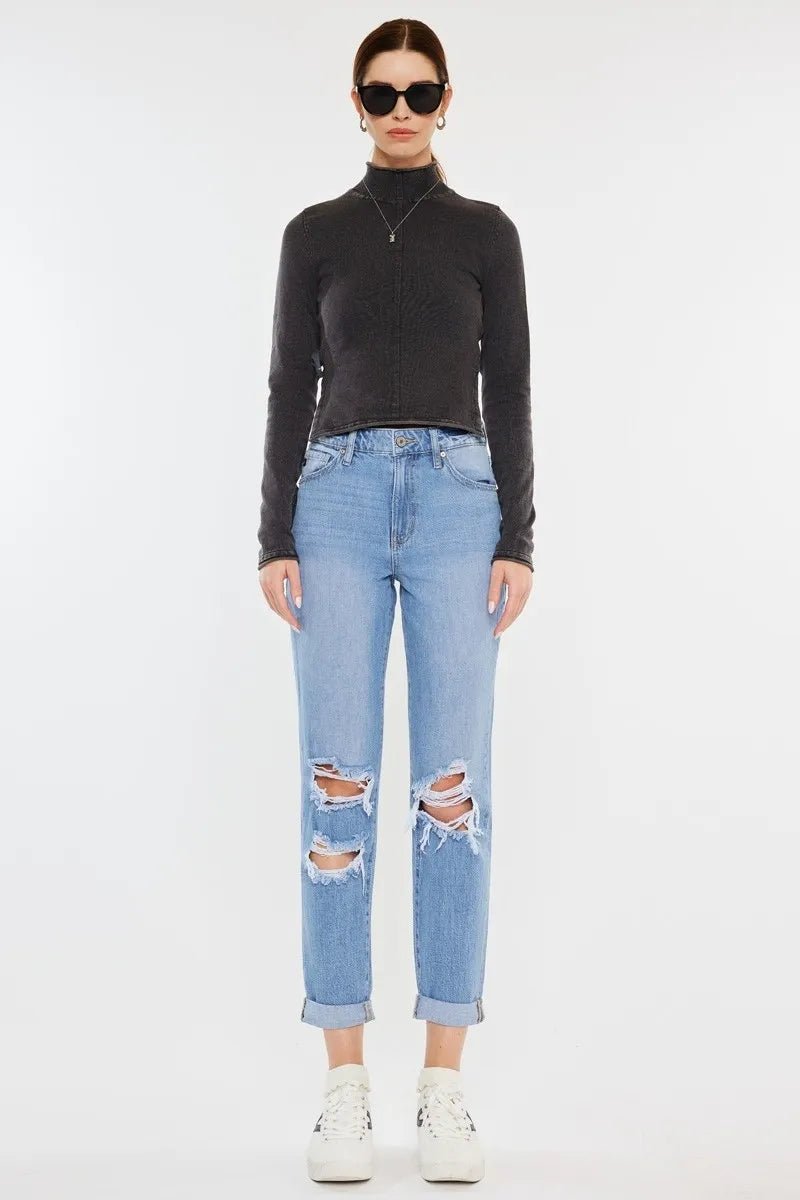 Kancan High Rise Distressed Mom Jeans - Bela Fils BoutiqueBela Fils Boutique